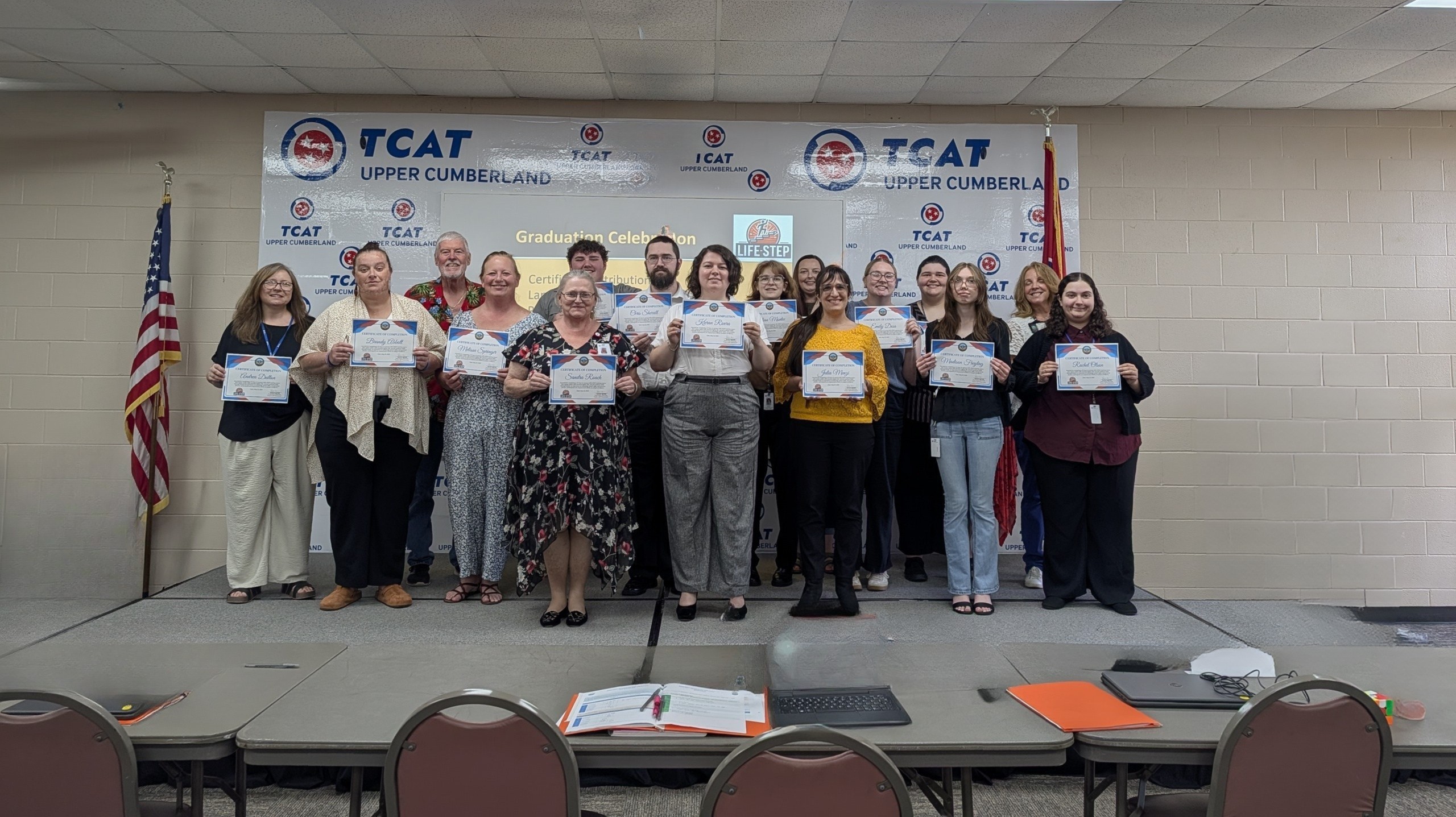 LIFE-STEP graduates holding certificates at TCAT Upper Cumberland