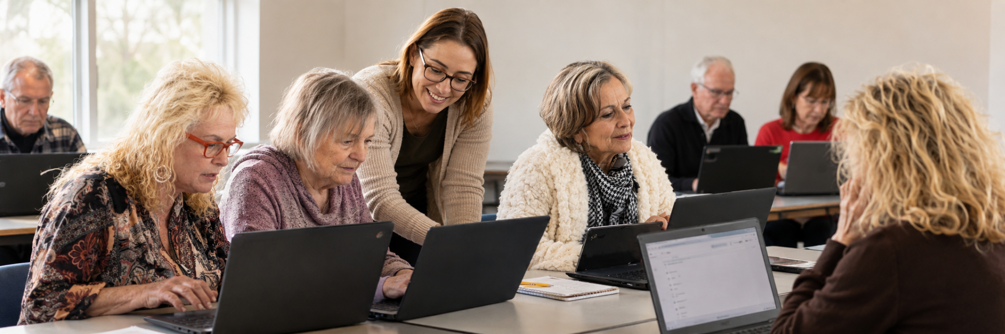 People using digital learning tools and online resources